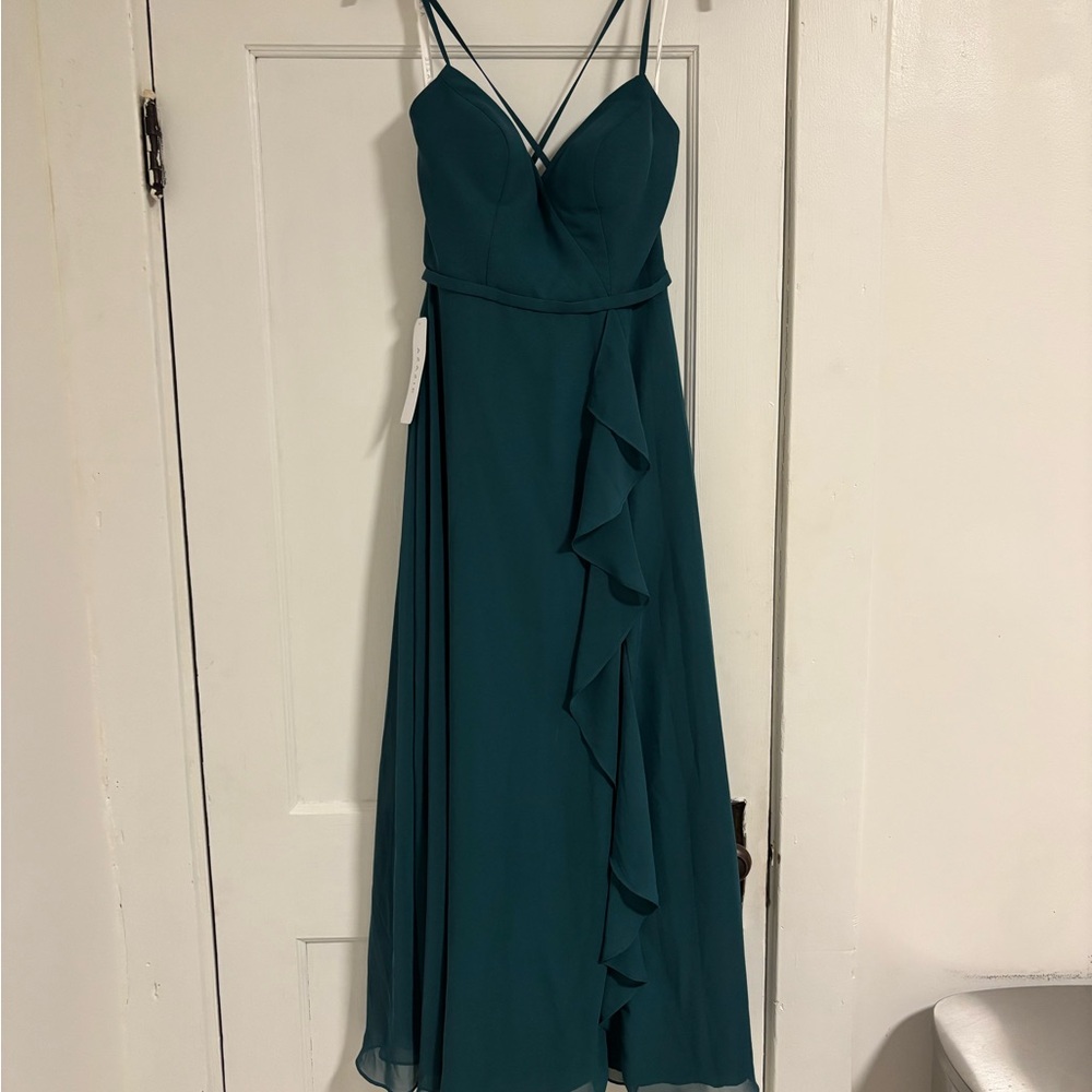 Azazie Teal Maxi Dress with Ruffle Detail